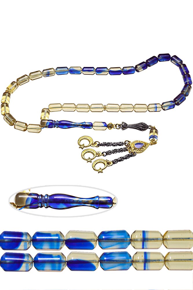 Sertifikalı Mavi Renkli Ateş Kehribar Tesbih