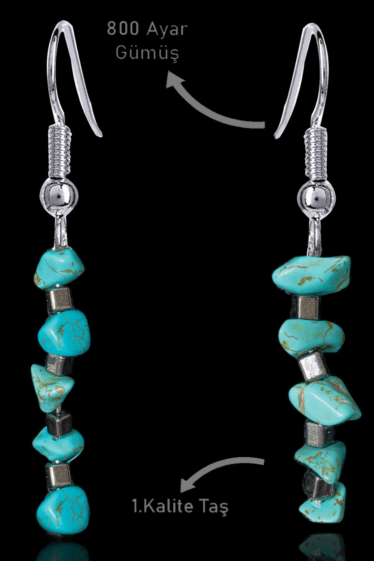 Sertifikalı Kırık Taşlı Model Turkuaz Taşı Küpe