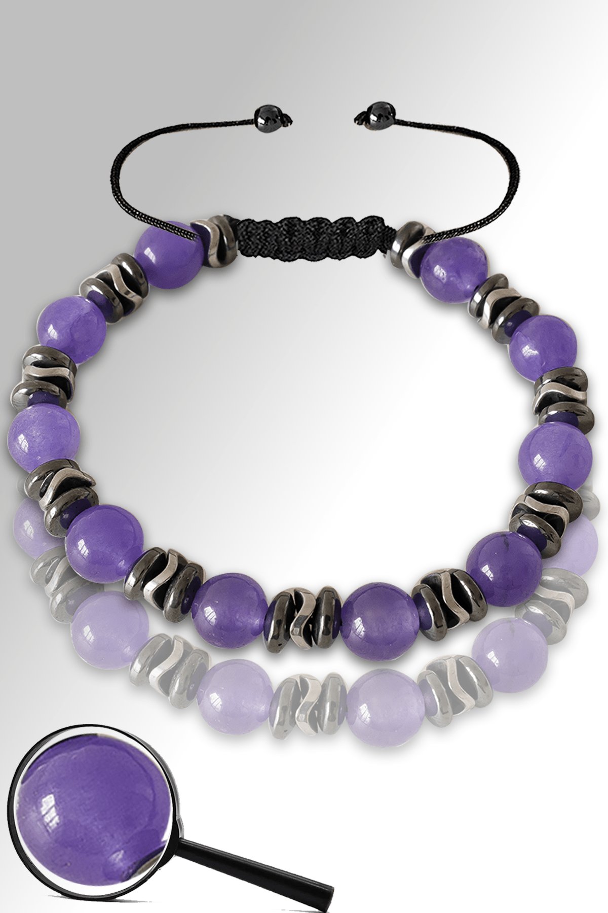 Sertifikalı Hematitli Gerçek Mor Akik Taşı Bileklik - Ayarlamalı