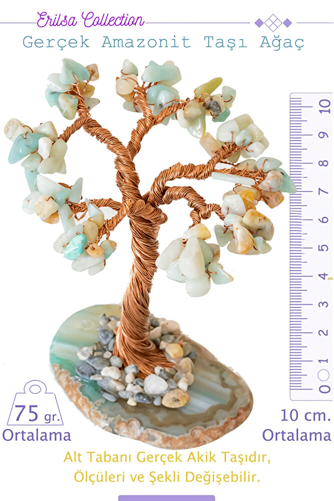 Sertifikalı Orijinal A+ Amazonit Taşı Ağaç - Akik Plakalı