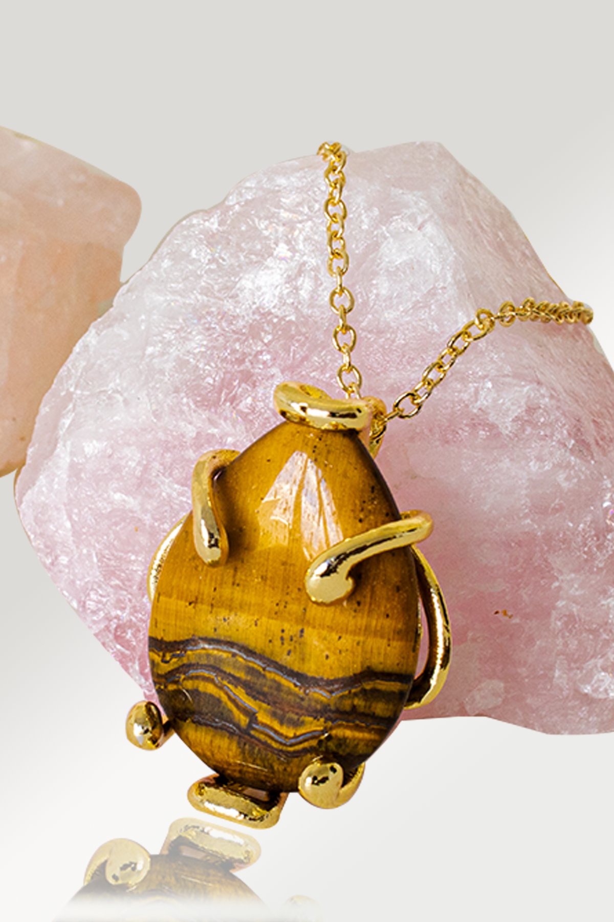 Sertifikalı AAA+ Damla Tırnaklı Kaplan Gözü Taşı Kolye - Altın Renkli