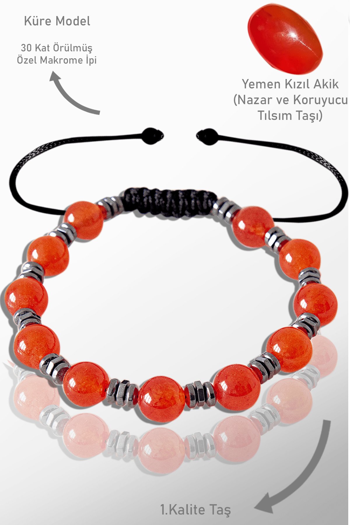 Sertifikalı Gerçek Hematit - Kızıl Yemen Akik Taşı Bileklik - Ayarlamalı