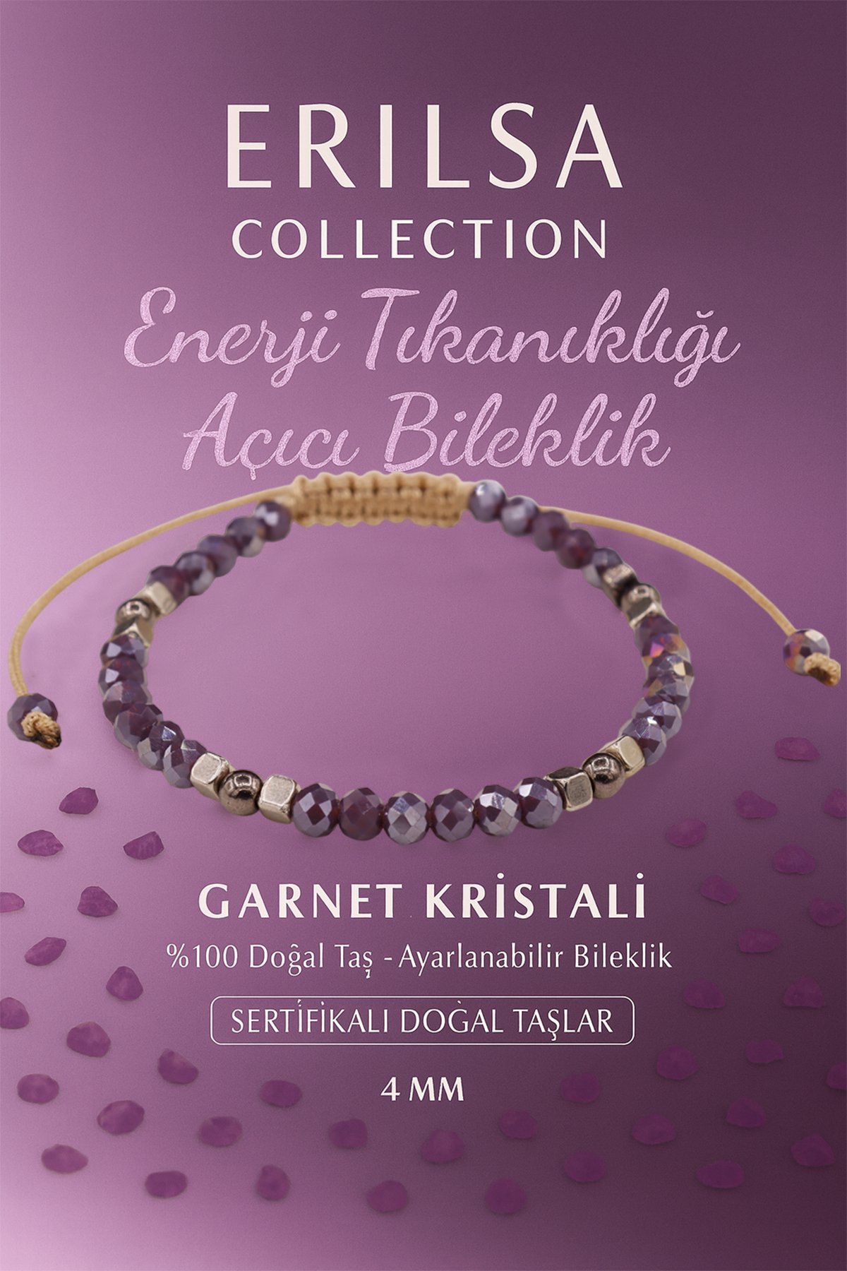 Sertifikalı Enerji Tıkanıklığı Açıcı Güç Bilekliği - Lal Garnet Kristali ve Terahertz Taşı