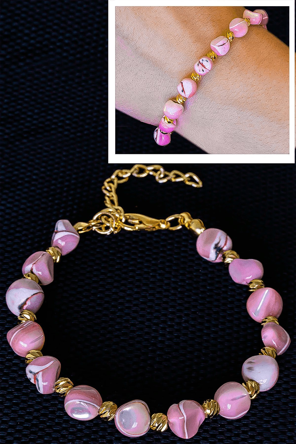 Sertifikalı Pembe Sedef Taşı Bileklik - Ayarlamalı