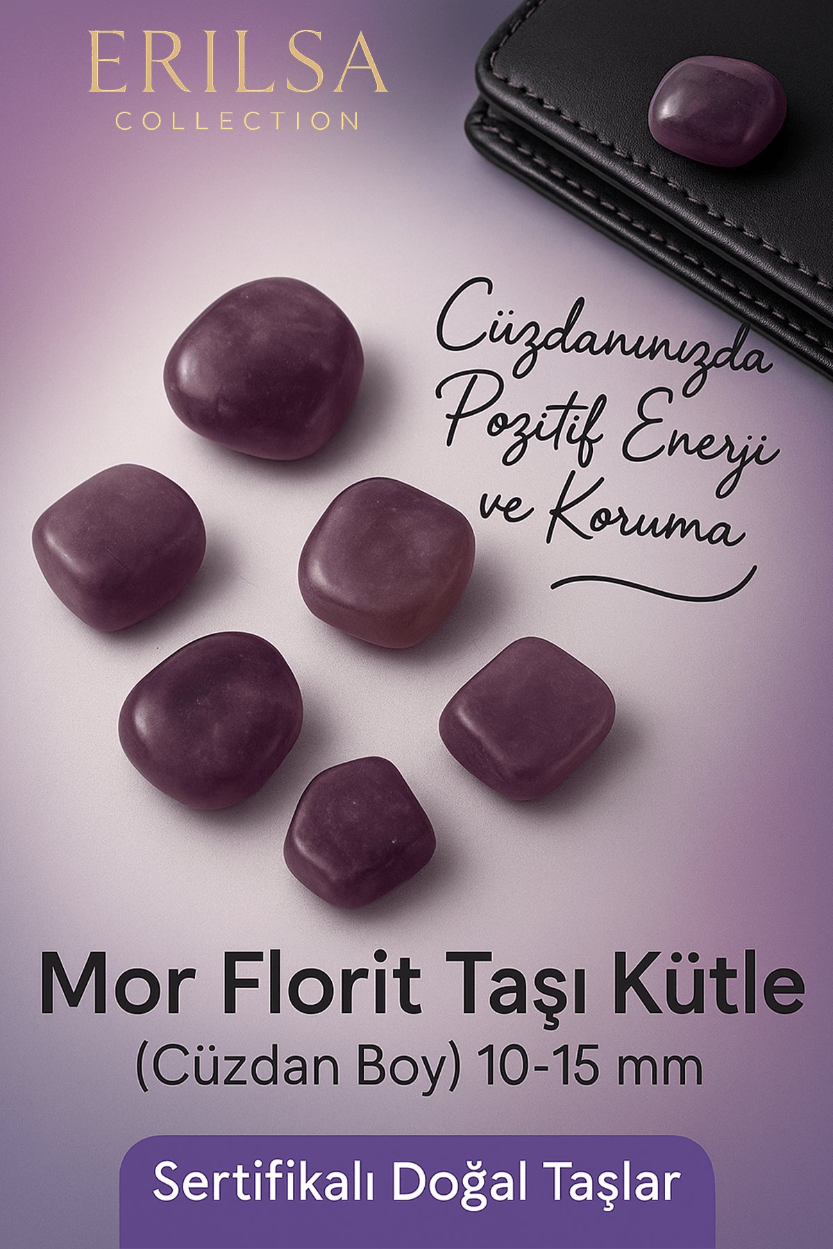 Sertifikalı Doğal Mor Florit Taşı Kütle 10-15 mm – Pozitif Enerji ve Koruma Taşı