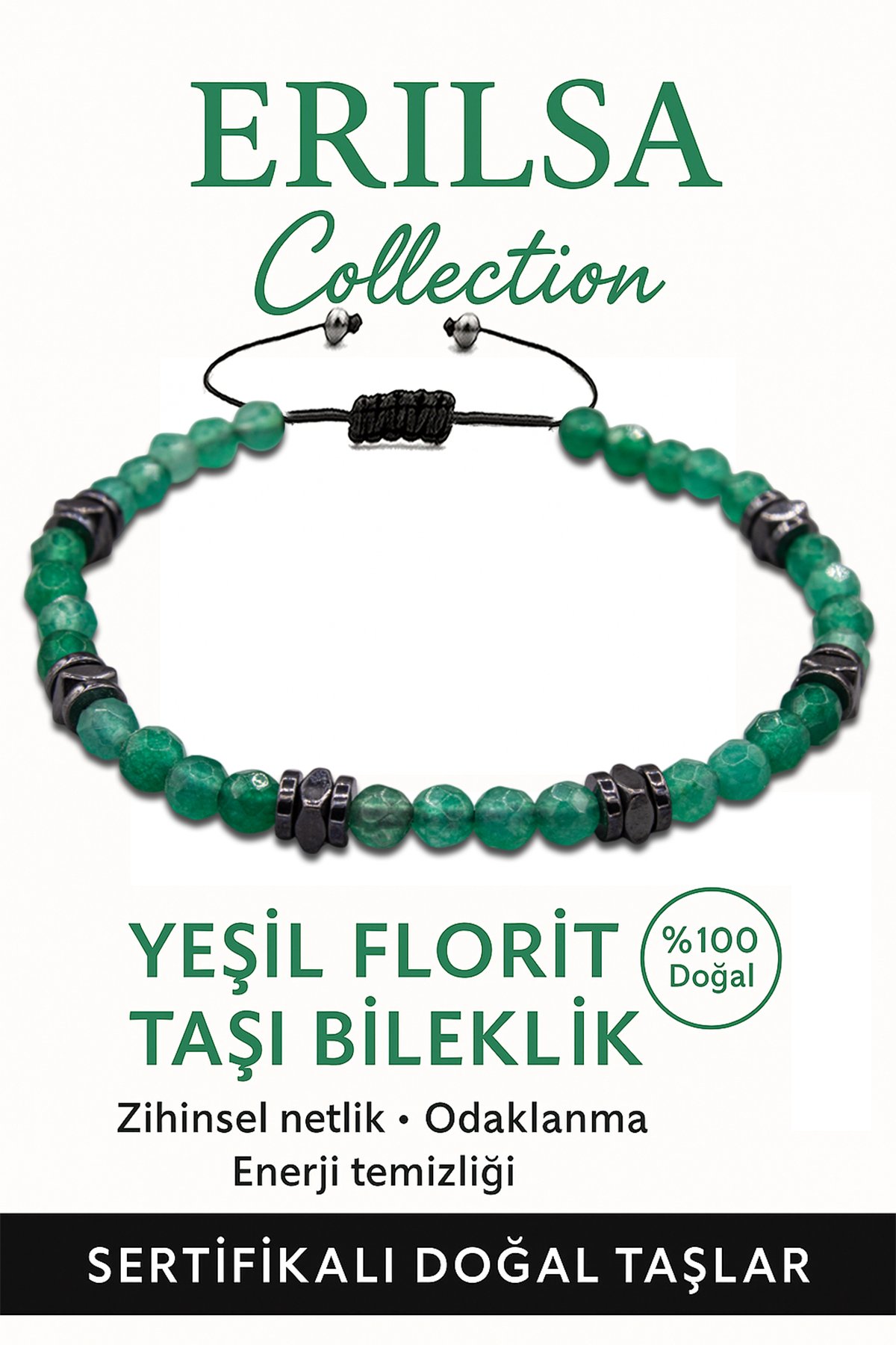 Sertifikalı Fasetli AAA+ Terahertz ve Yeşil Florit Taşı Bileklik – İnce Model Zihinsel Netlik