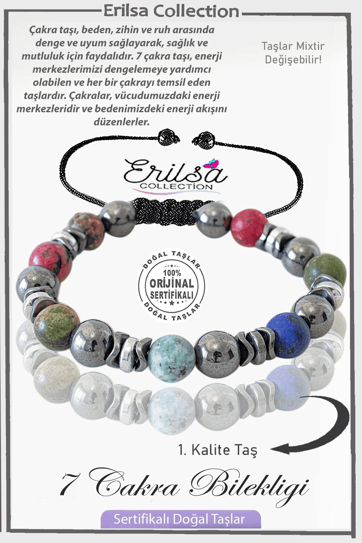 Sertifikalı Gerçek Ham İşlenmemiş Hematit - 7 Çakra Doğal Taş Bileklik