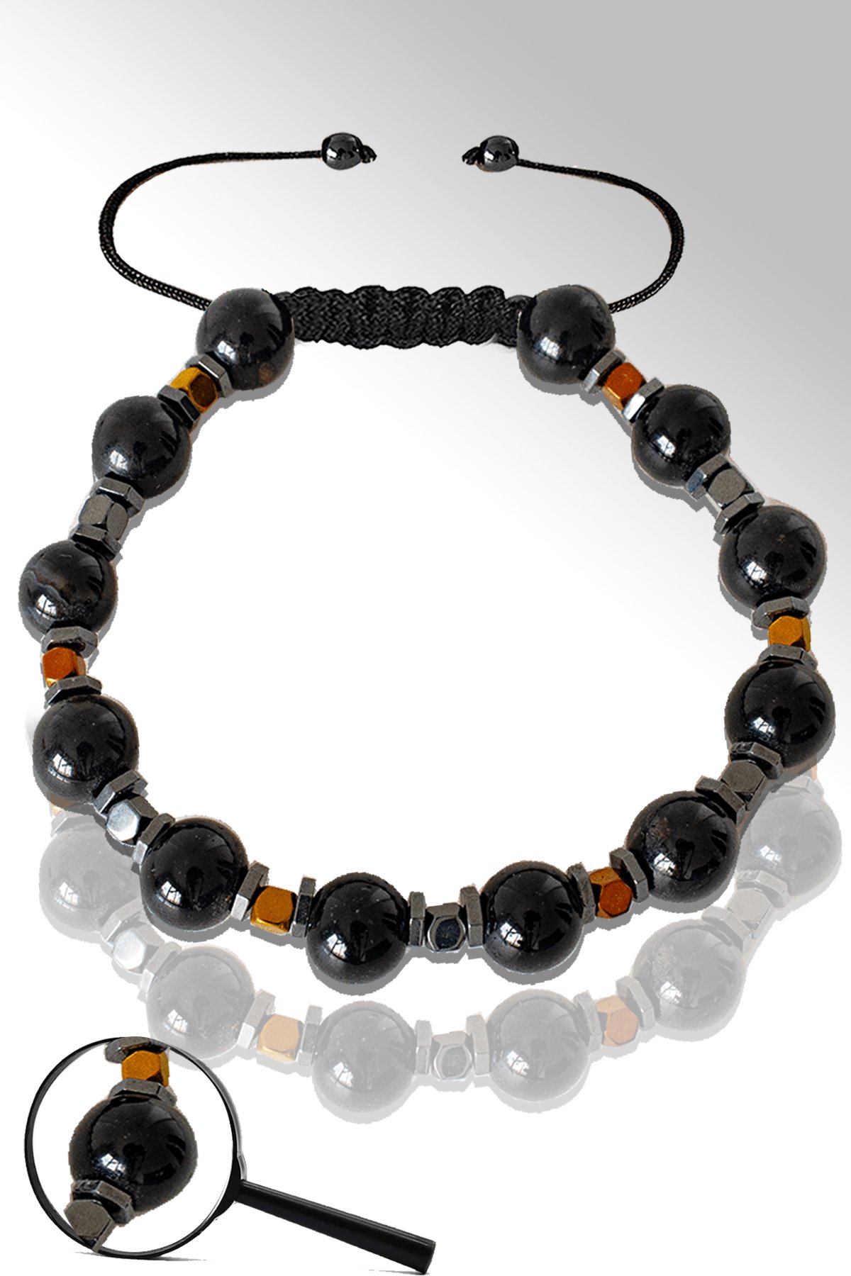 Sertifikalı Rose Silver Hematitli Doğal Siyah Turmalin Taşı Bileklik - Ayarlamalı