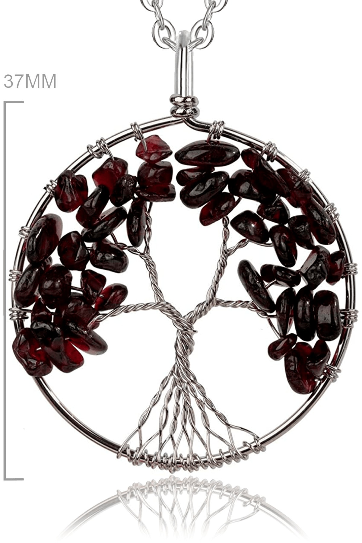 Sertifikalı Doğal Lal - Garnet - Granat Taşı Hayat Ağacı Kolye