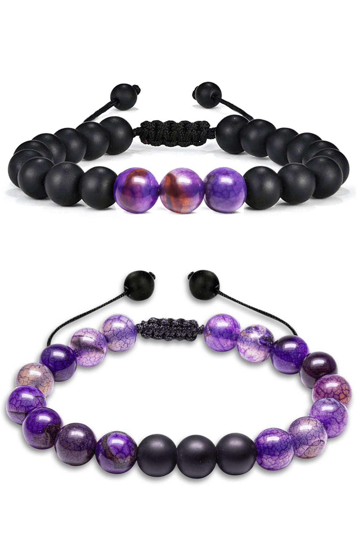 Mor Akik Doğal Taş Makrome Bileklik