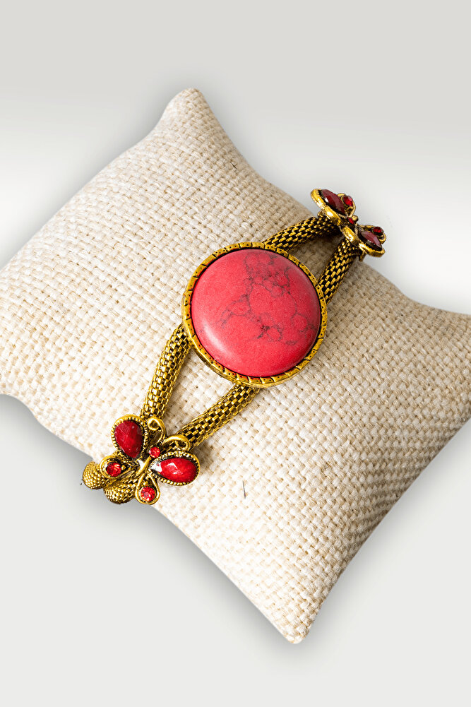 Sertifikalı Tilki Kuyruğu Model Kelebek Kırmızı Havlit Taşı Bileklik - Ayarlamalı