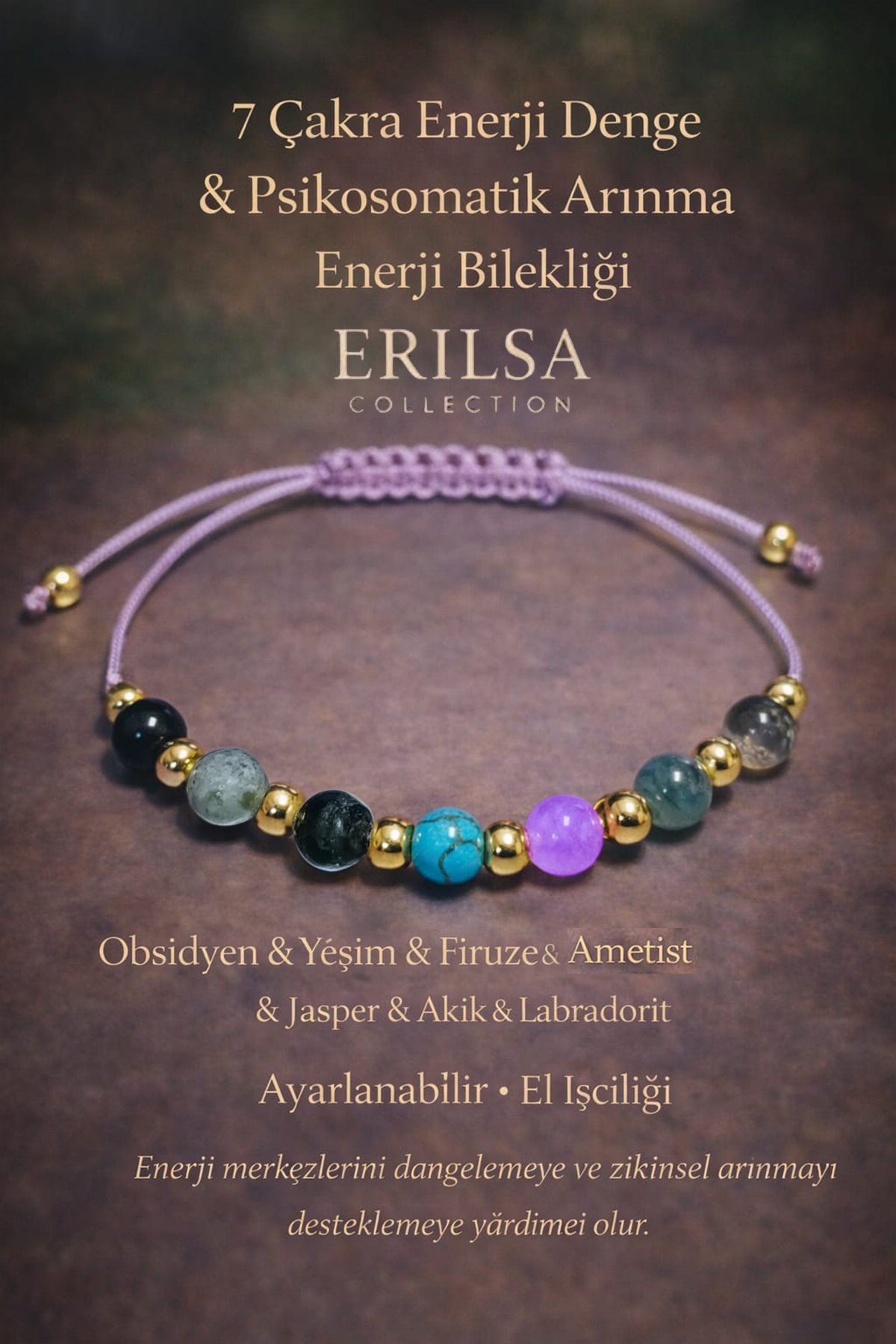 Sertifikalı Lila 7 Çakra Denge Enerji Uyum Psikosomatik Arınma Enerji Bilekliği – Doğal Taş Şifa
