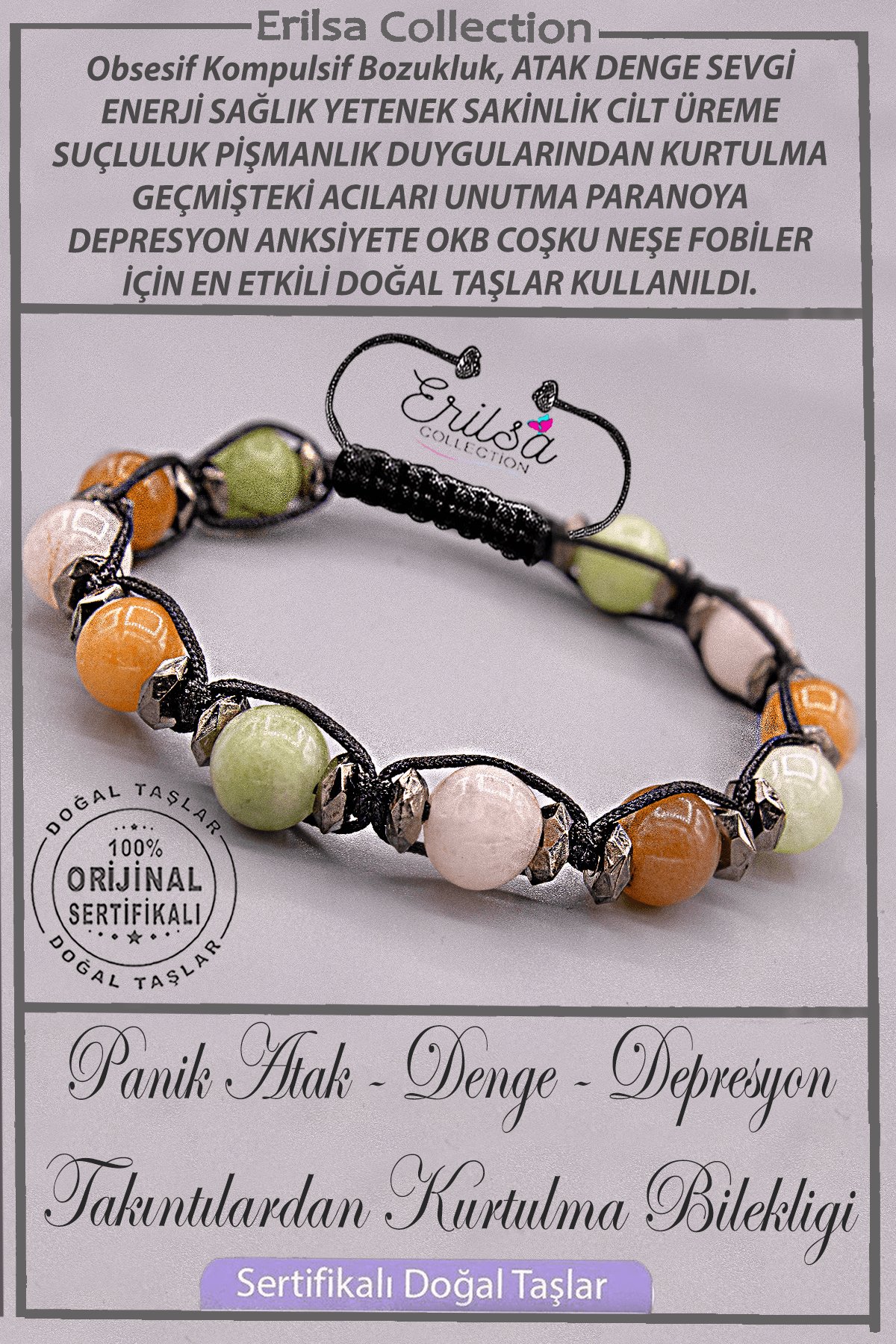 Sertifikalı Gerçek AAA+ Takıntılardan Kurtalma Bilekliği - Panik Atak Denge Sevgi Enerji Depresyon