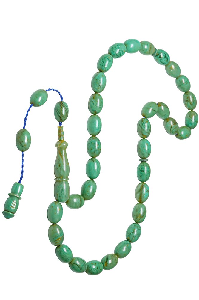 Sertifikalı Sistemli Usta Işi Firuze Renk Yumurta Kesim Sıkma Kehribar Tesbih