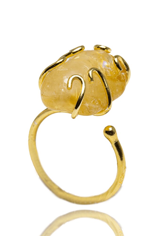 Sertifikalı Altın Renk Rokoko Model Sitrin Taşı Yüzük - Ayarlamalı