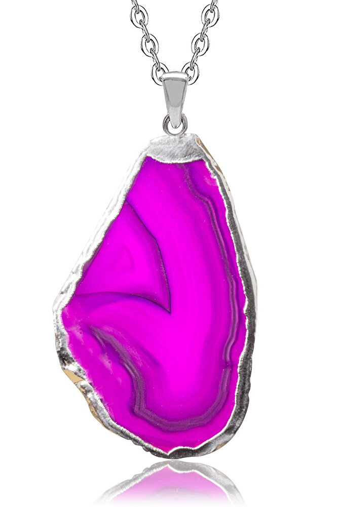 Sertifikalı Yüksek Kalite Doğal Pembe Akik Taşı Plaka Kolye