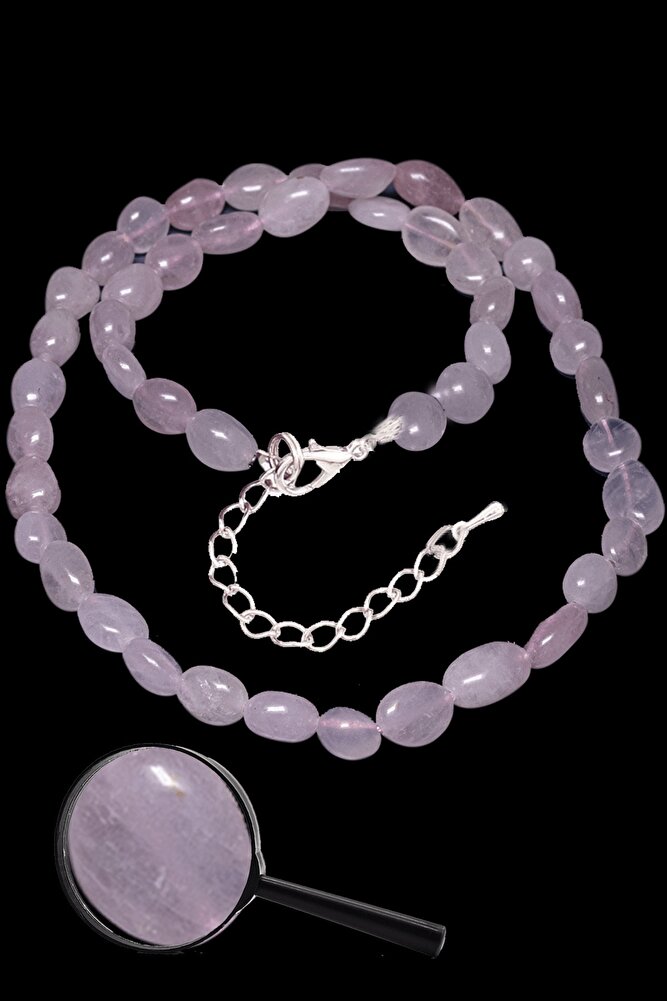 Sertifikalı Amorf Kesim Aaa Kalite Pembe Kuvars Taşı Doğal Taş Kolye