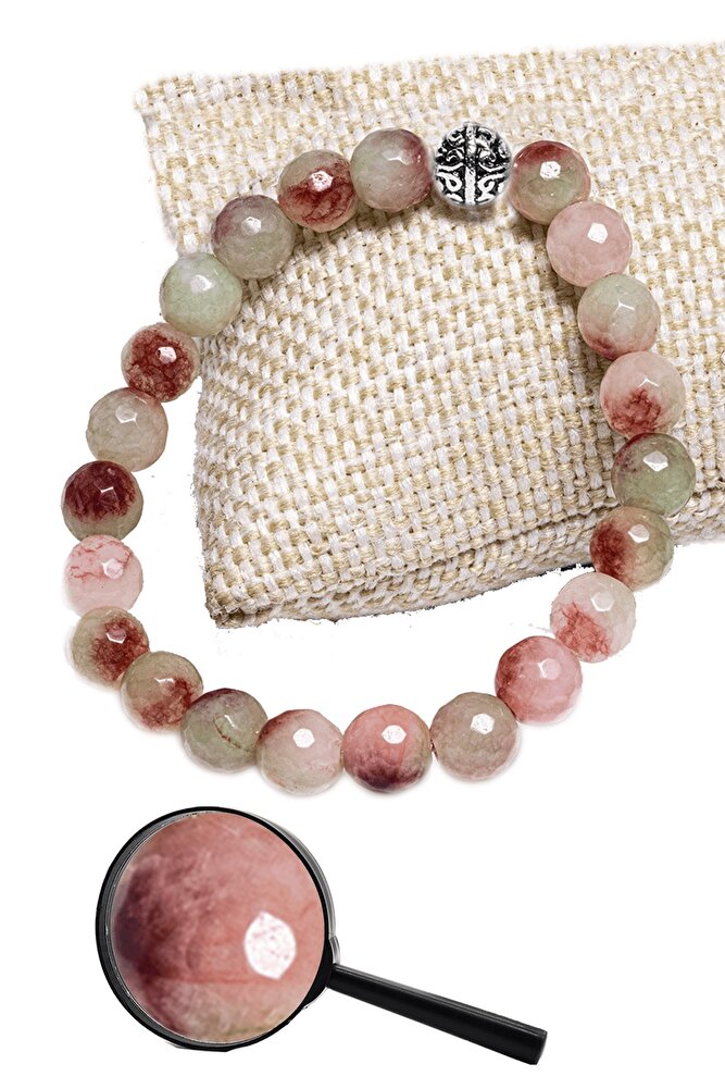 Sertifikalı Gümüş Aparatlı Fasetli Doğal Mavi Kırmızı Kuvars Taşı Bileklik