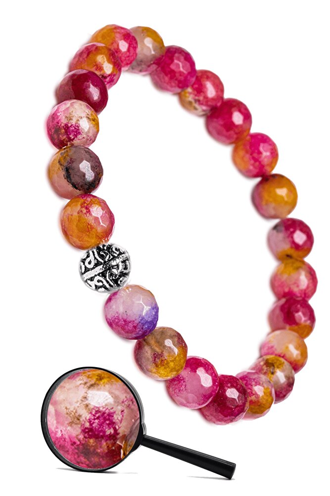 Sertifikalı Gümüş Aparatlı Fasetli Doğal Multicolor Kuvars Taşı Bileklik