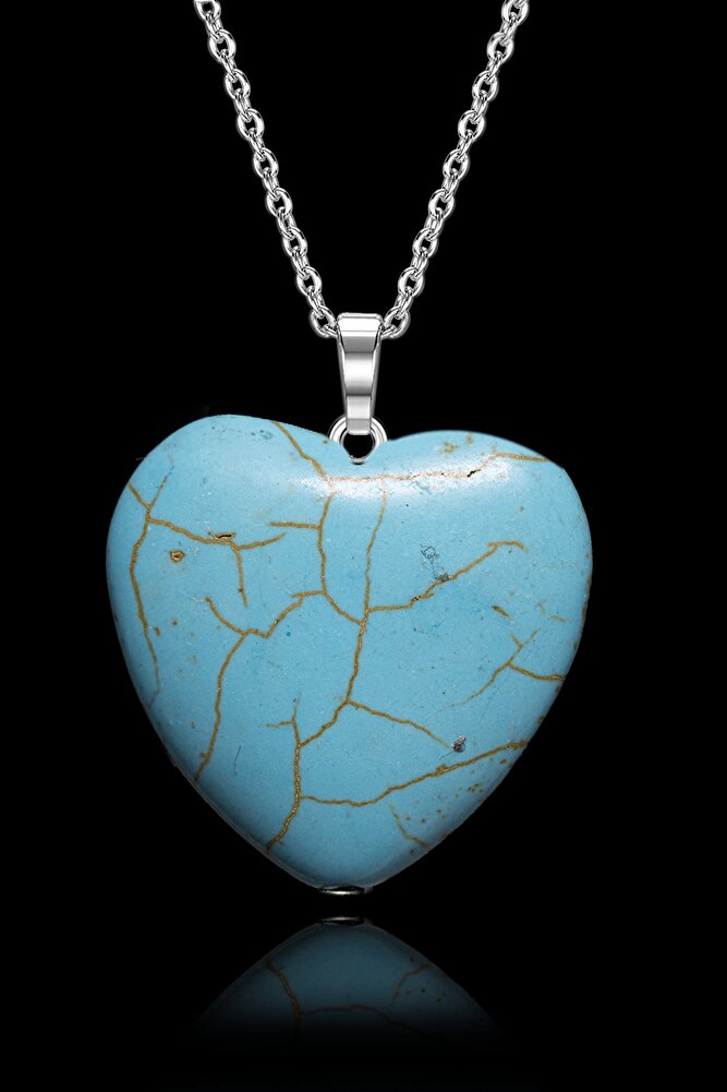 Sertifikalı Kalp Kesim Turkuaz Taşı Kolye