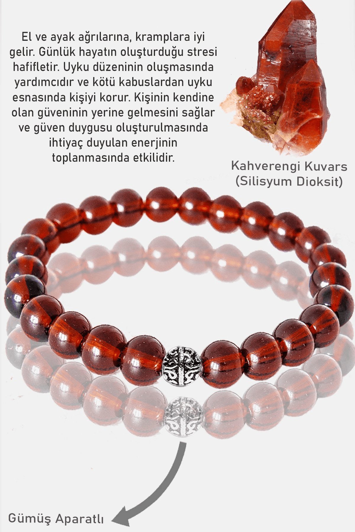 Sertifikalı AAA+ Kahverengi Dumanlı Kuvars Taşı Bileklik - Gümüş Aparatlı