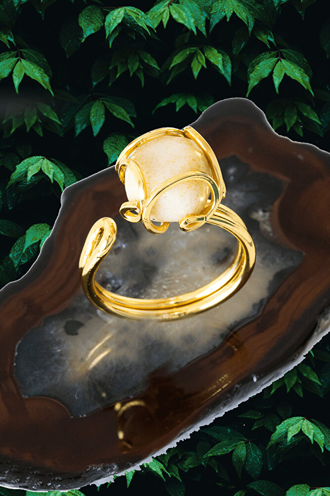 Sertifikalı Rokoko Model Kalsit Taşı Yüzük - Ayarlamalı