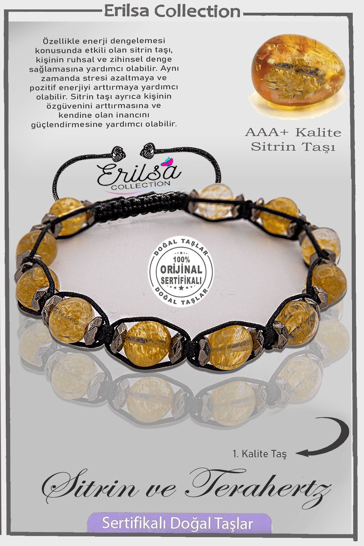 Sertifikalı AAA+ Gerçek Terahertz - Bal Sitrin Taşı Bileklik