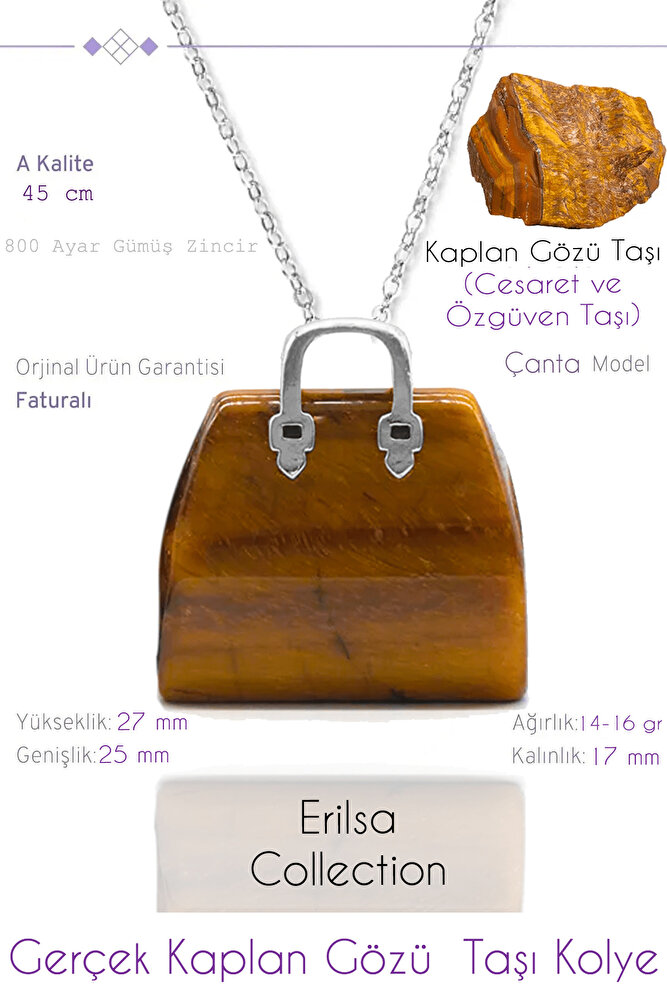Sertifikalı Çanta Model Kaplan Gözü Taşı Kolye