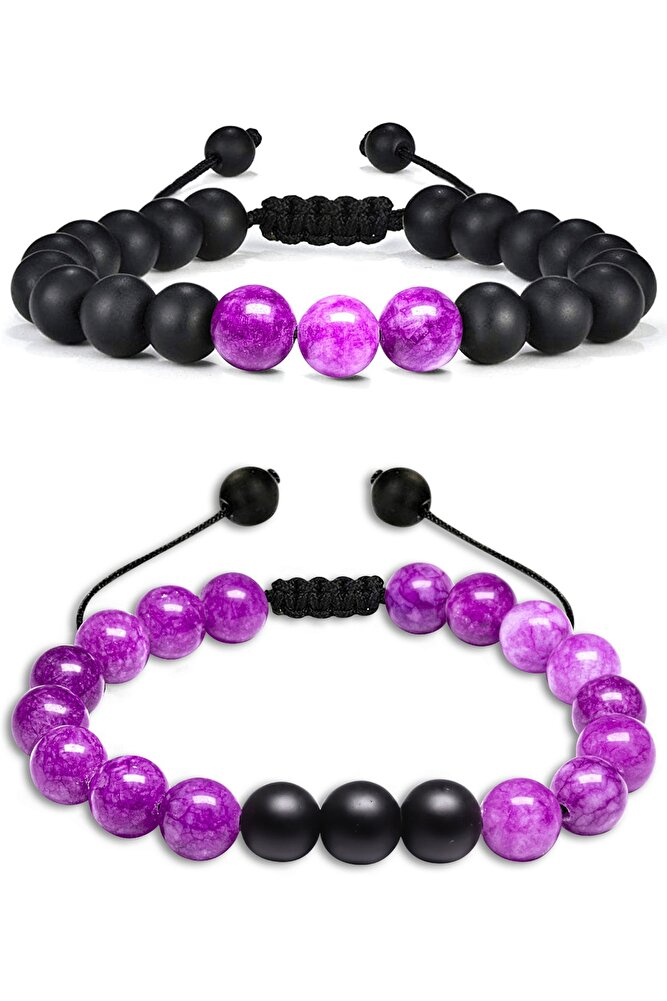 Sertifikalı Doğal Meksika Ametist Oniks Taşı Doğal Taş Bileklik Seti