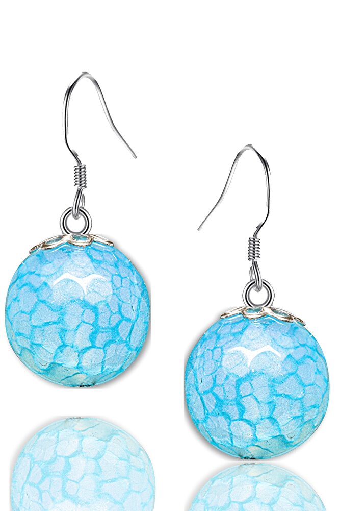 Sertifikalı Doğal Mavi Akik Taşı Gümüş Küpe