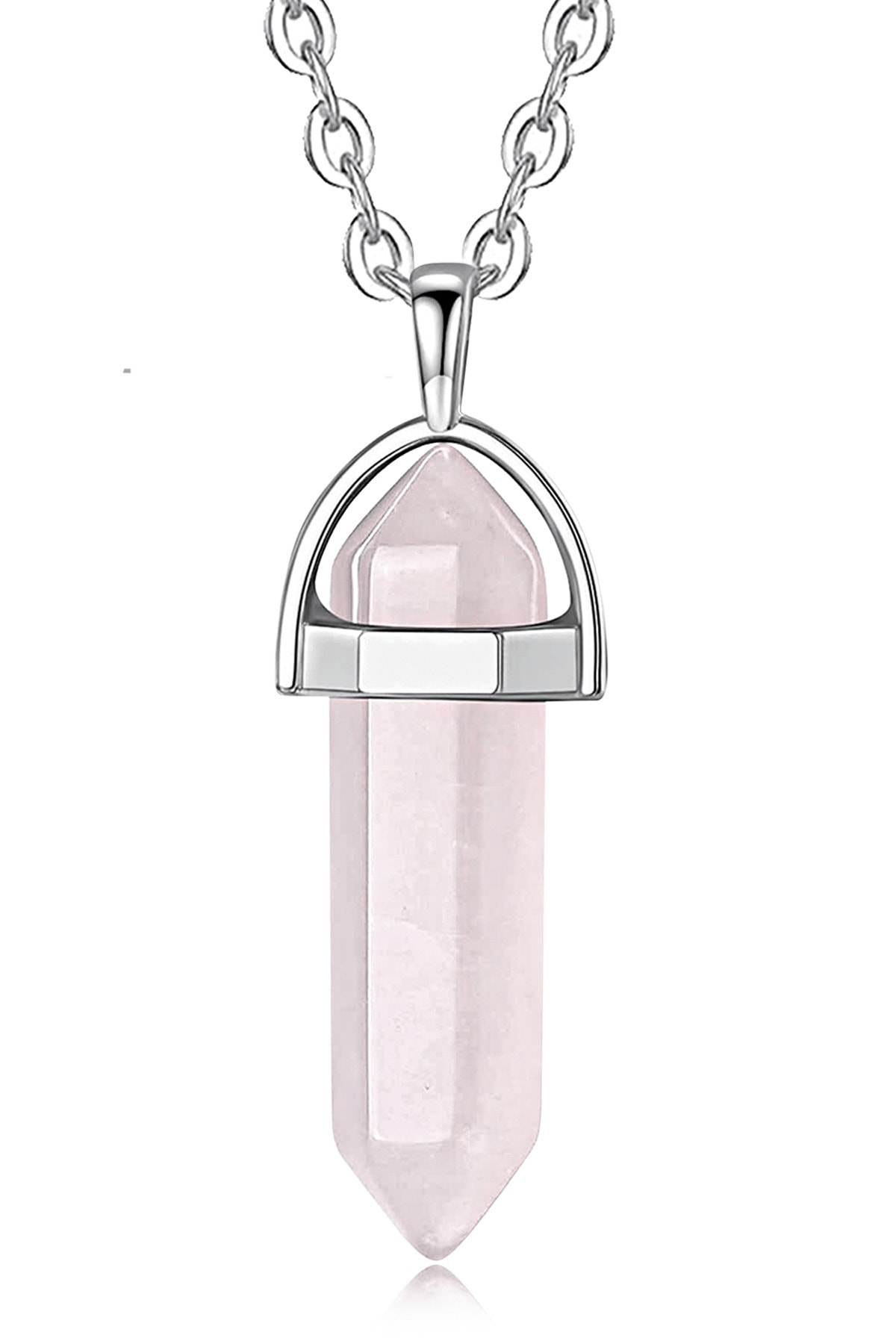 Sertifikalı Çivi Model Pembe Kuvars Taşı Kolye Doğal Pembe Kuvars Renk 50 cm