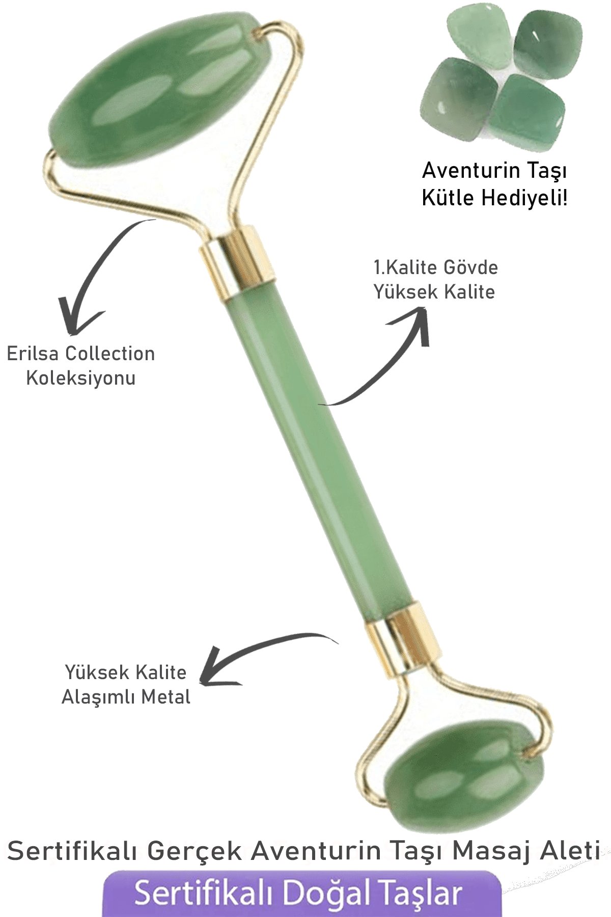 Sertifikalı Gold Aventurin Taşı Yüz Masaj Aleti - Kütle Hediyeli