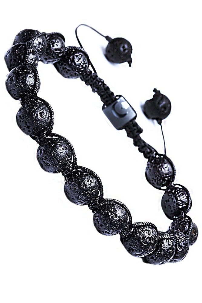 Sertifikalı Siyah Renk Doğal Volkanik Yanardağ Tüfü Lav Taşı Bileklik