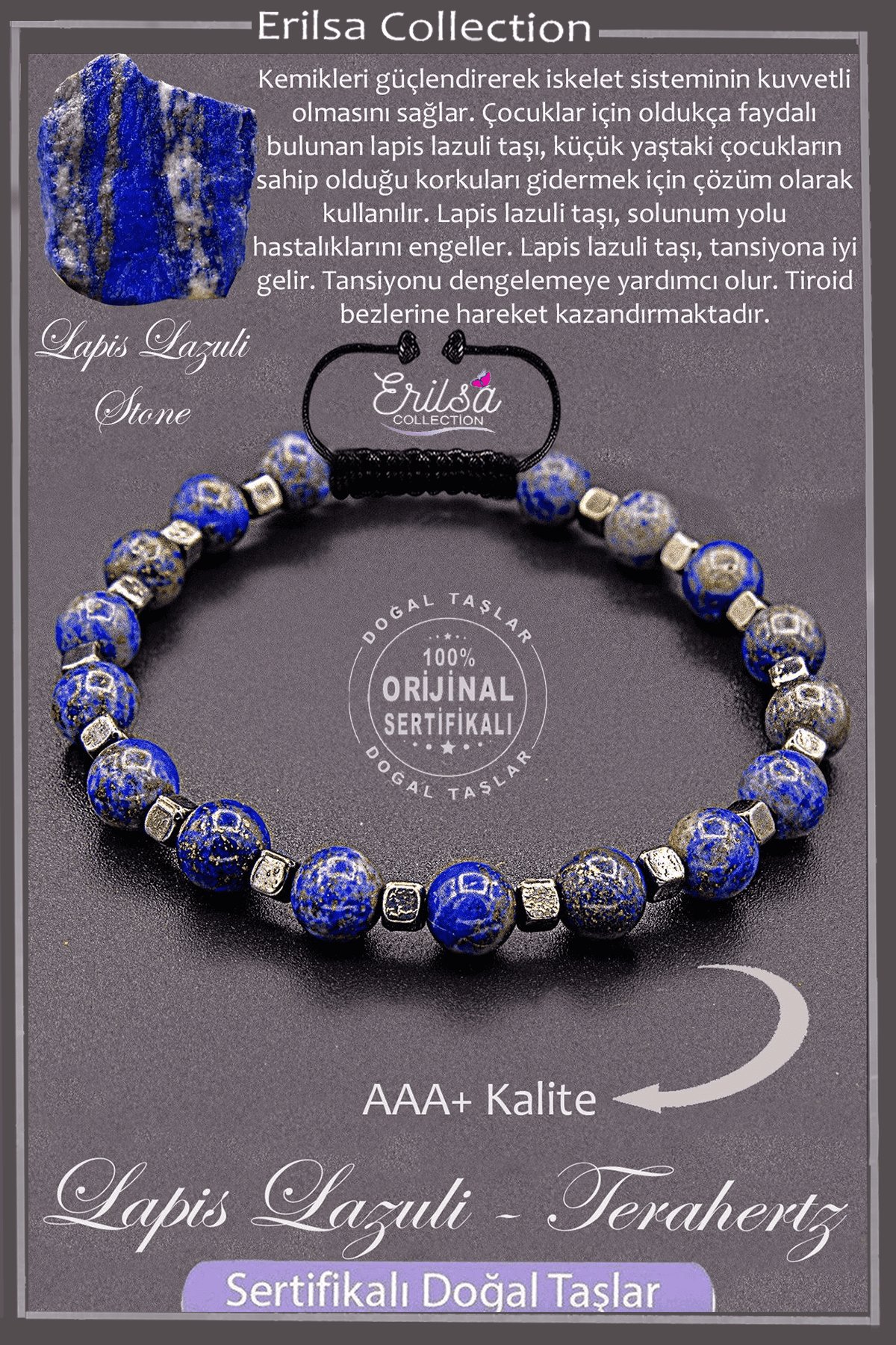 Sertifikalı AAA+ Kalite Gerçek Terahertz - Lapis Lazuli Taşı Bileklik