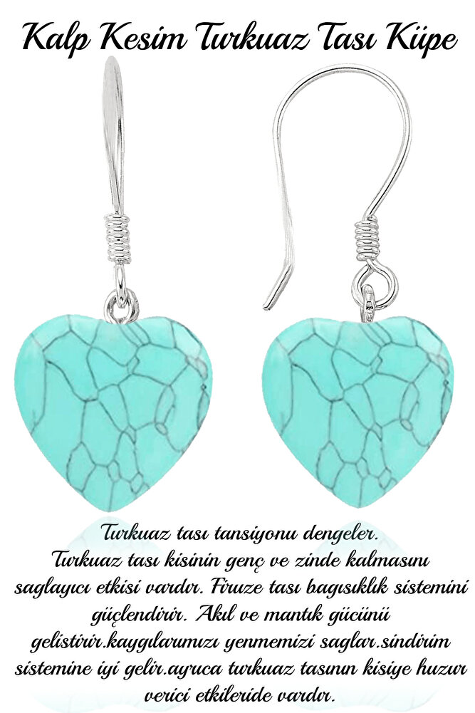 Sertifikalı Kalp Model Firuze (TURKUAZ) Taşı Doğal Taş Küpe