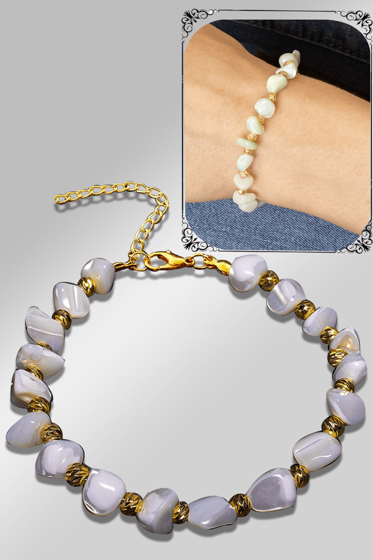 Sertifikalı Amorf Model Beyaz Renkli Sedef Taşı Bileklik (Ayarlamalı)