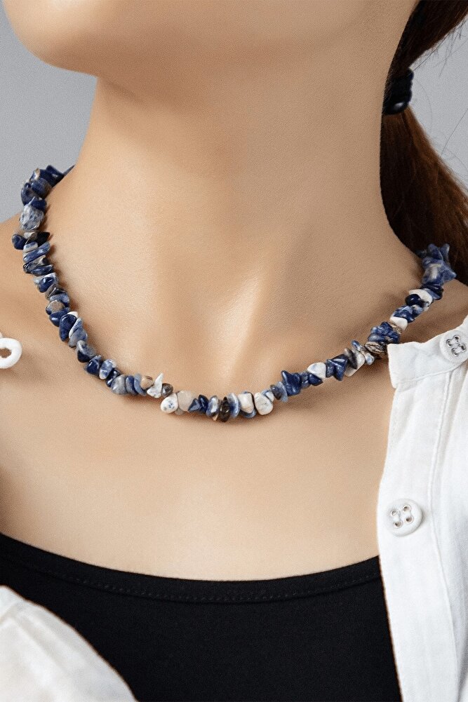 Sertifikalı Doğal Sodalit Kırık Taşlı Kolye