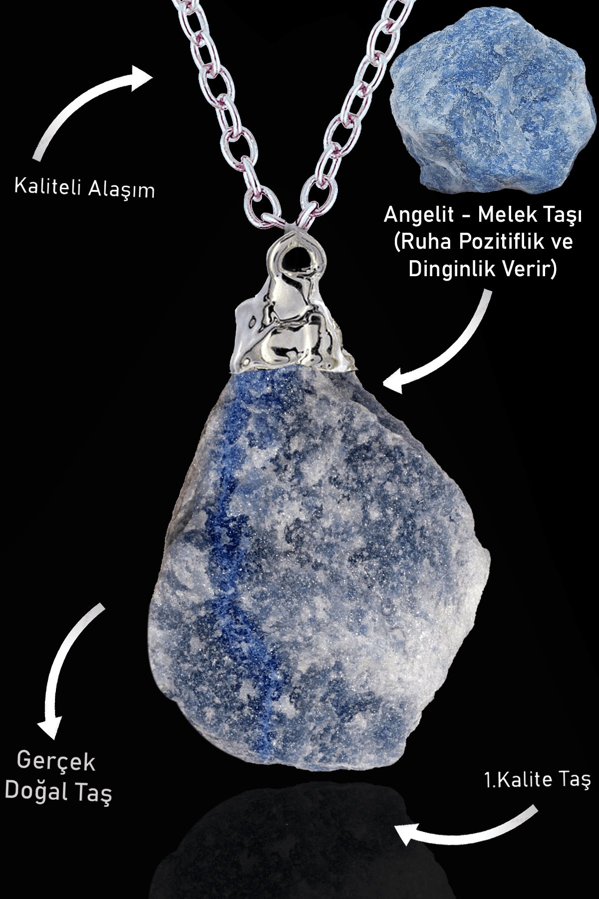 Sertifikalı Ham İşlenmemiş Angelit  Taşı Kolye (Melek Taşı)