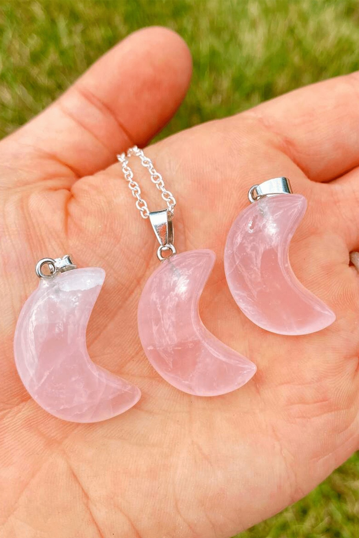 Sertifikalı Pembe Kuvars Doğal Taş Ay Model Kolye