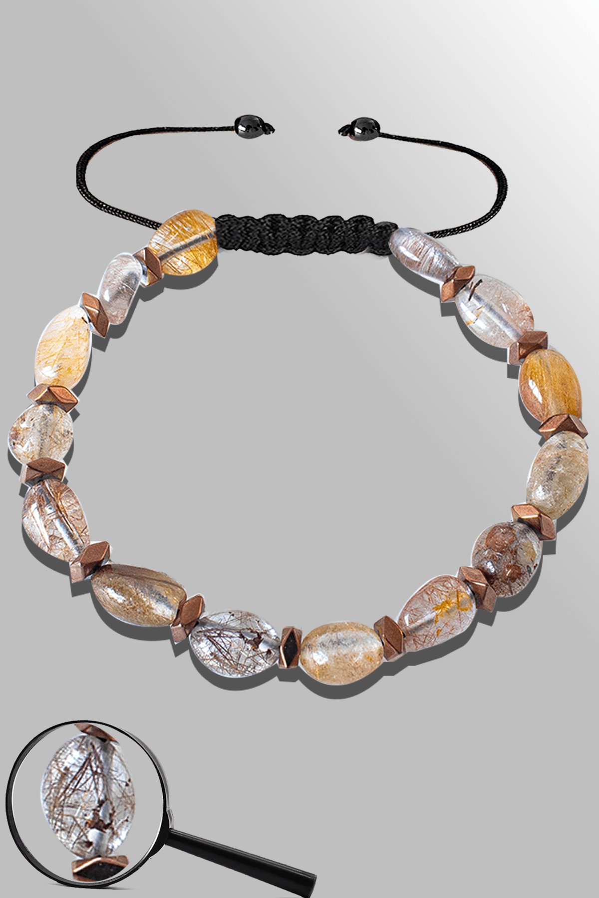 Sertifikalı Amorf Model Gerçek Rutil Kuvars Taşı Bileklik - Ayarlamalı