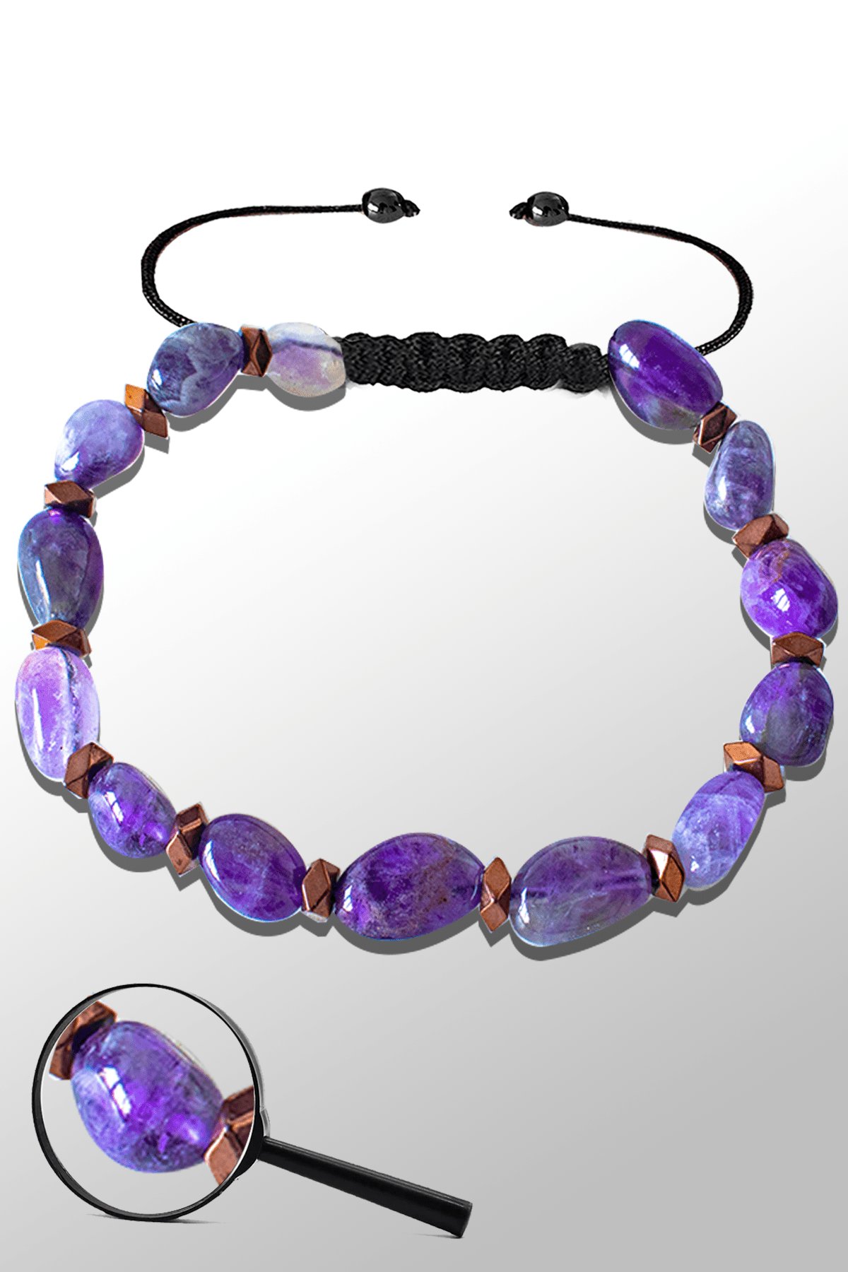 Sertifikalı Amorf Model Gerçek Ametist Taşı Bileklik - Ayarlamalı