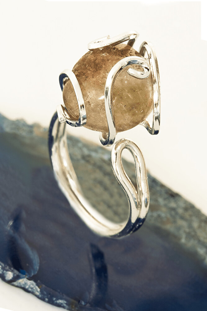 Sertifikalı Gümüş Rokoko Model Rutil Kuvars Taşı Yüzük - Ayarlamalı