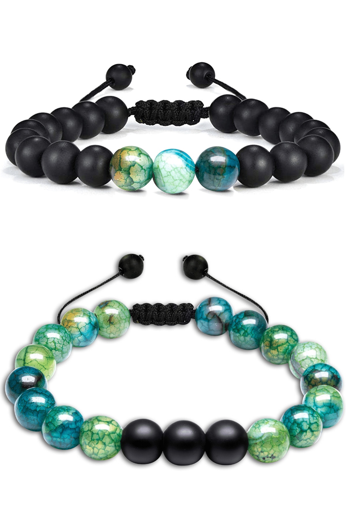 Sertifikalı Gerçek Yeşil Akik Taşı Çift Doğal Taş Bileklik Seti Doğal Mavi Yeşil Renk