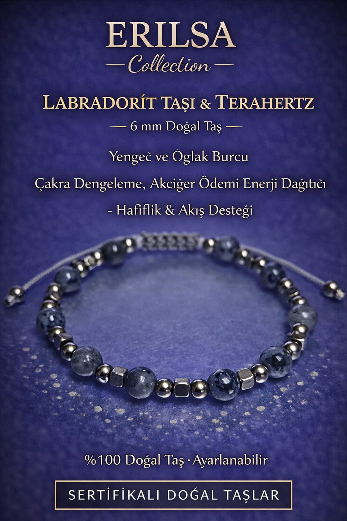 Sertifikalı Çakra Dengeleme Ve Akciğer Akış Destek Bilekliği – Labradorit Terahertz 6 Mm Doğal Taş