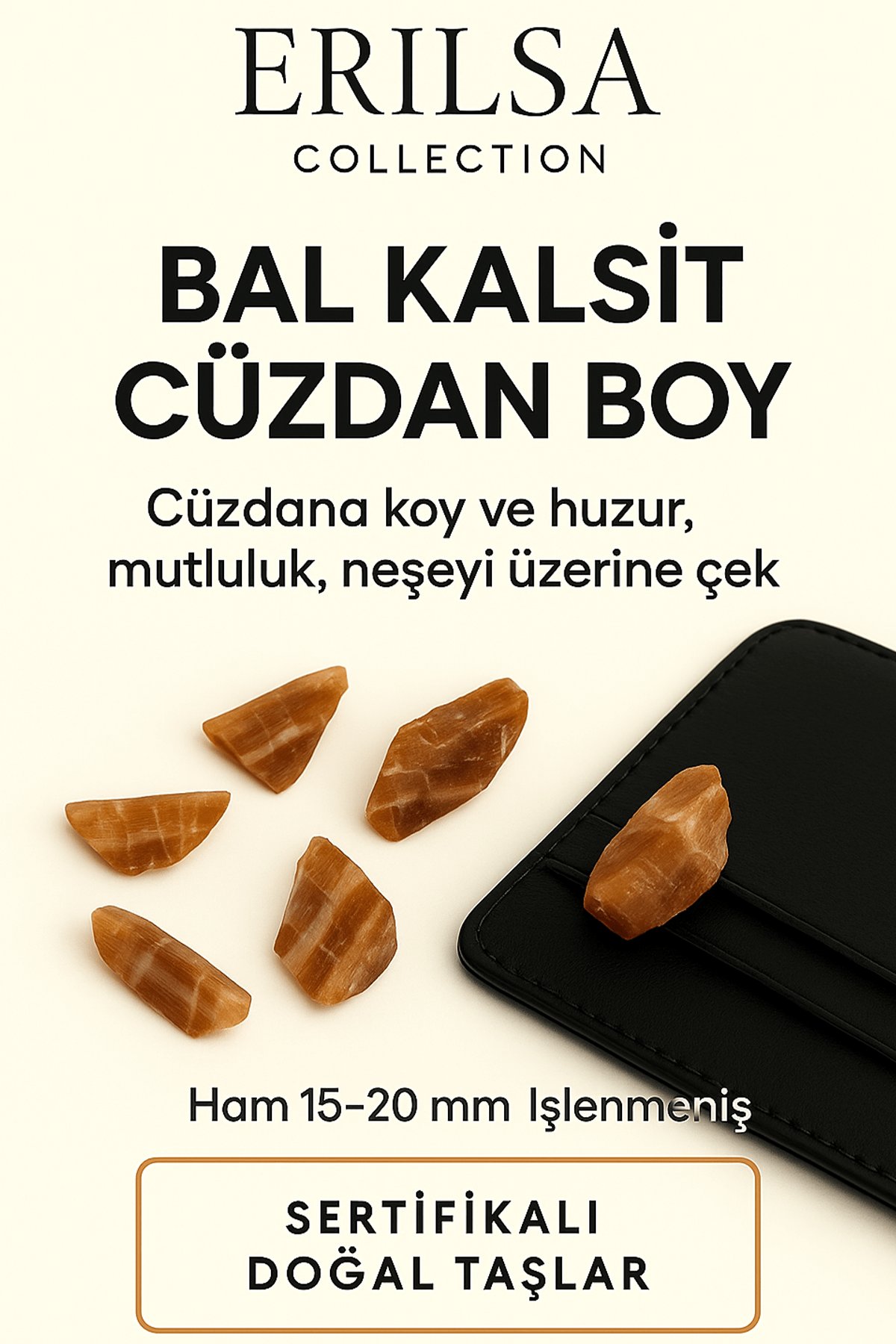 Sertifikalı Cüzdan Boy Ham Bal Kalsit Taşı Kütle Odaklanmayı Artırır ve Pozitif Enerji