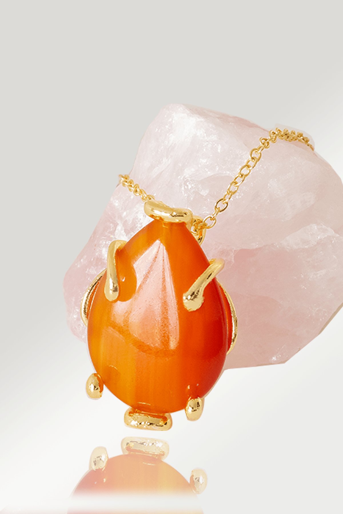 Sertifikalı AAA+ Damla Tırnaklı Karnelyan Akik Taşı Kolye - Altın Renkli