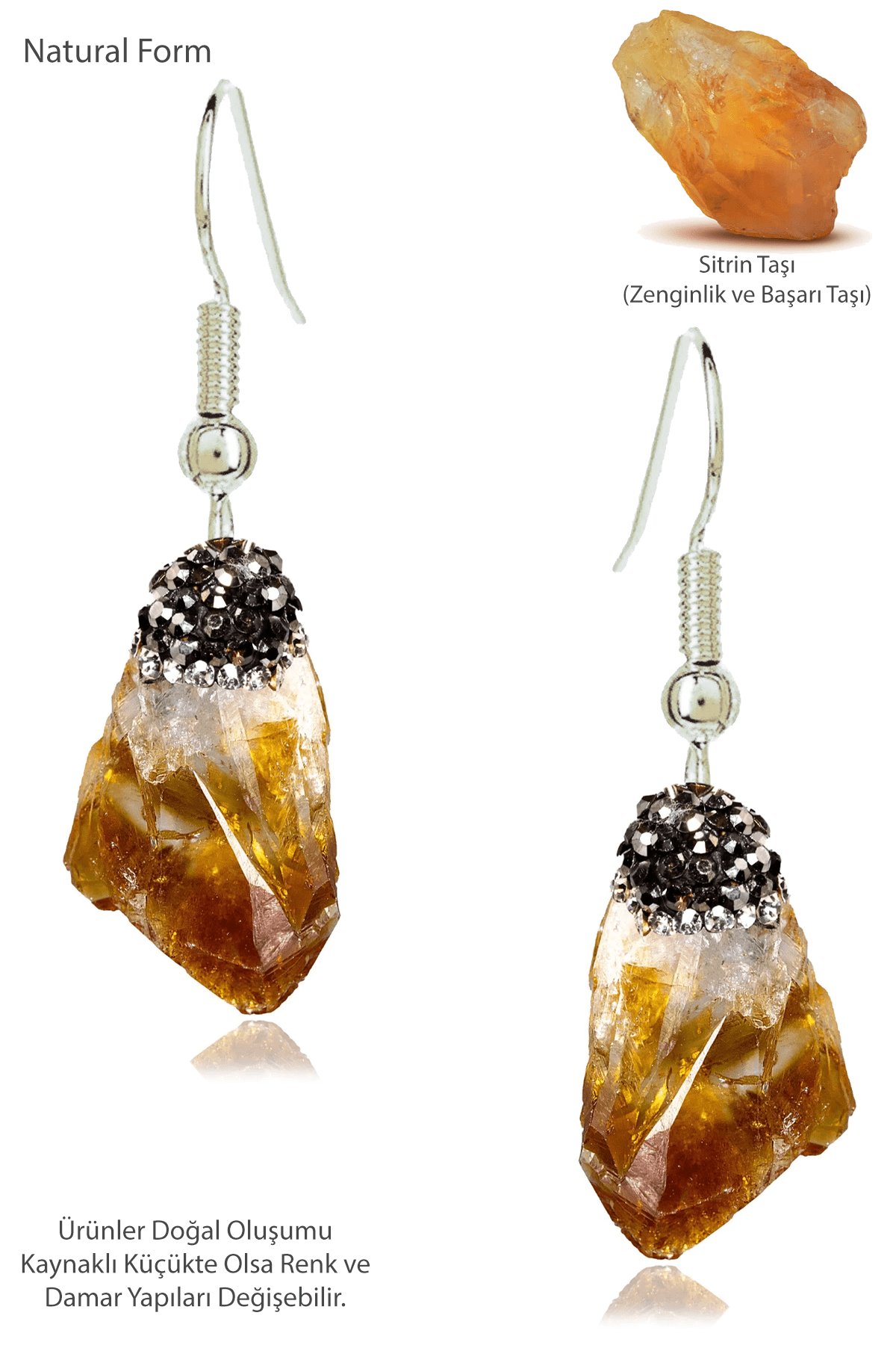 Sertifikalı Zirkon Taşlı Model Ham İşlenmemiş Sitrin Taşı Küpe