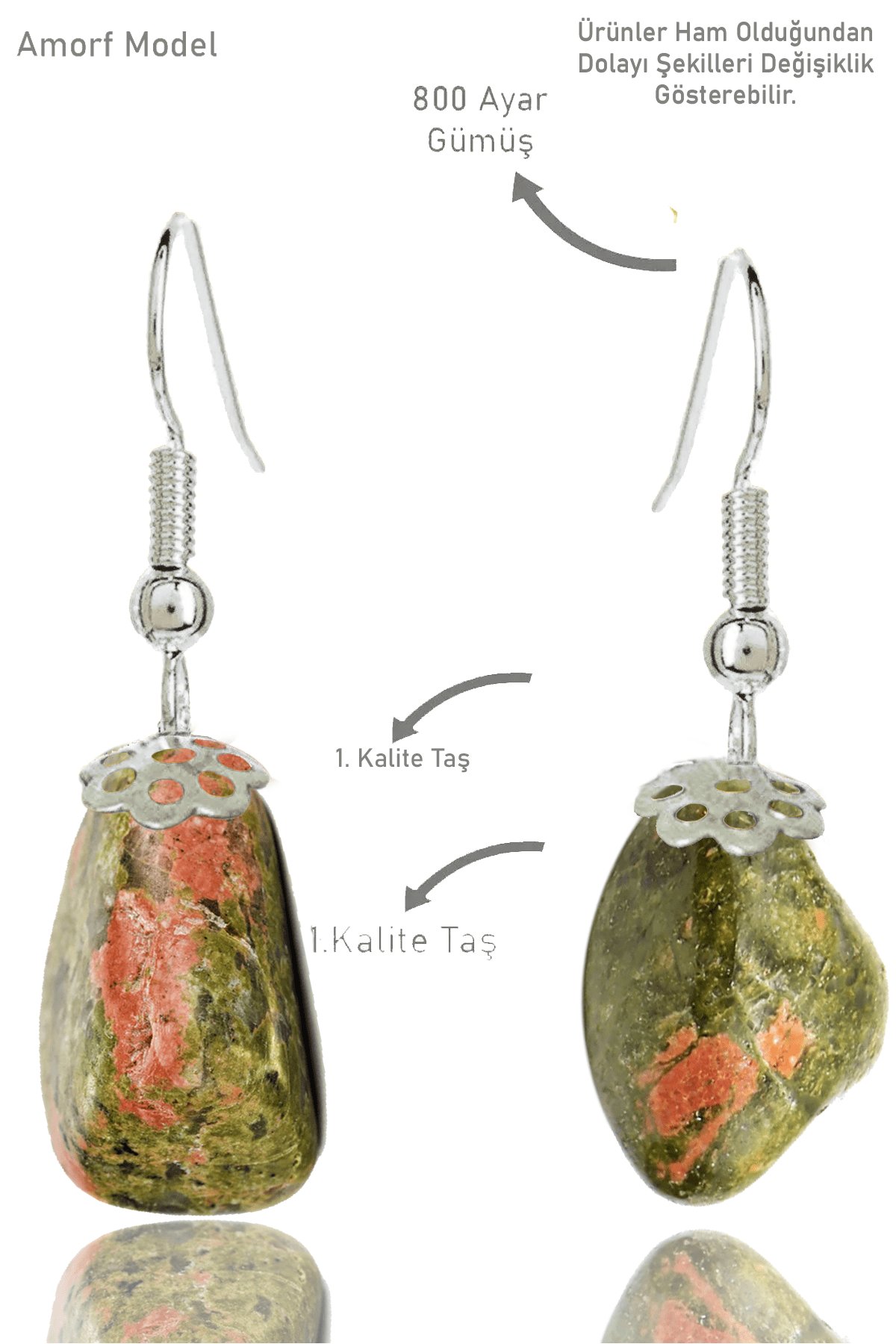 Sertifikalı Amorf Model Ham Unakit Taşı Küpe