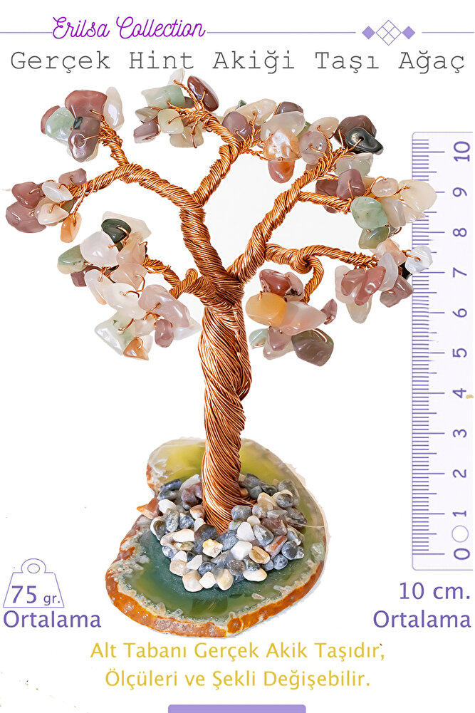 Sertifikalı Gerçek Renkli Hint Akiği Doğal Taşı Ağaç - Akik Plakalı
