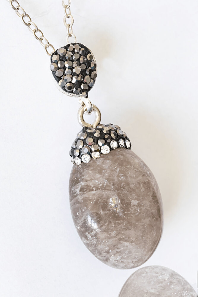 Sertifikalı Zirkon Taşlı Model Ham Dumanlı Kuvars Taşı Kolye